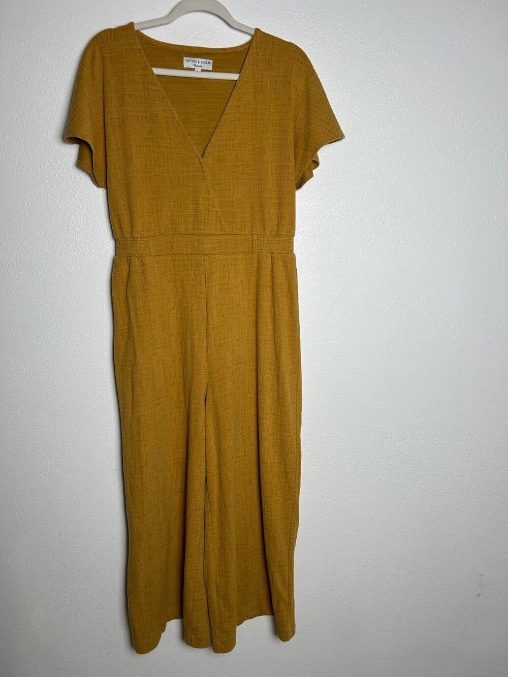 Madewell Texture & Thread Mustard Wide Leg Wrap Jumpsuit Romper Size Medium